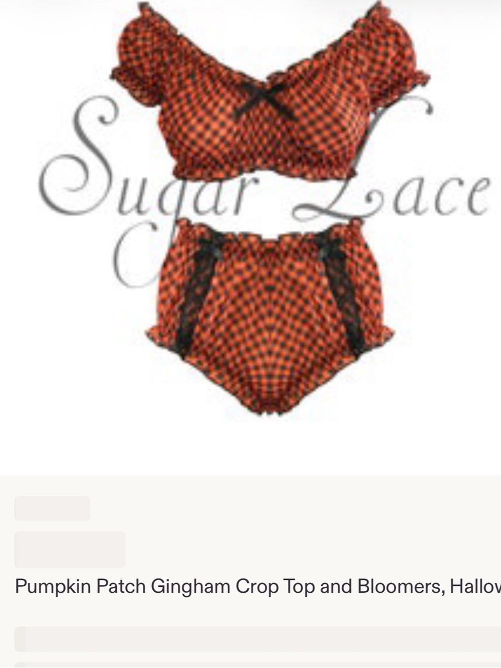 Sugar Lace Lingerie. Pumpkin Patch Gingham Crop Top.